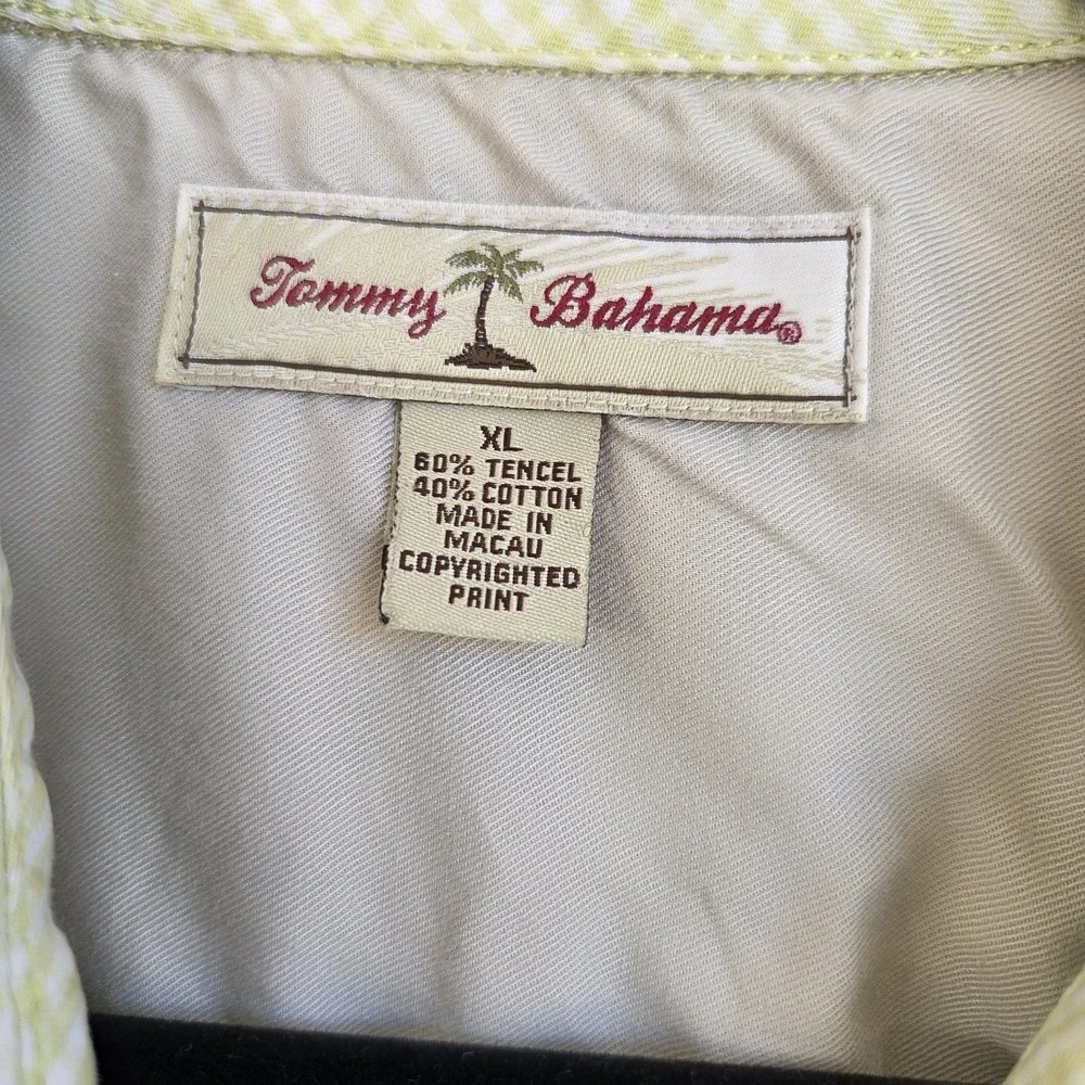 Tommy Bahama Mens XL Button Down Shirt Cotton Tencel Floral Gingham Yellow Green - Picture 5 of 9